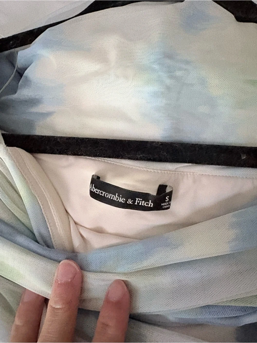 Abercrombie & Fitch Off-Shoulder Maxi Dress in Pastel Blue, Green, Cream - Picture 4 of 6